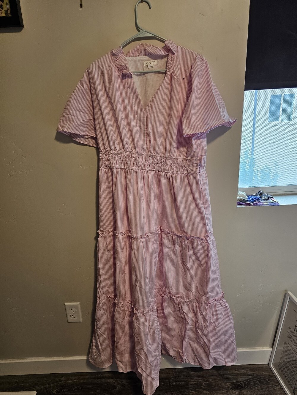 NWOT Light Pink Stripe Tiered Maxi Dress